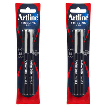 2x 2pc Artline Fineline 0.4mm Pen Black