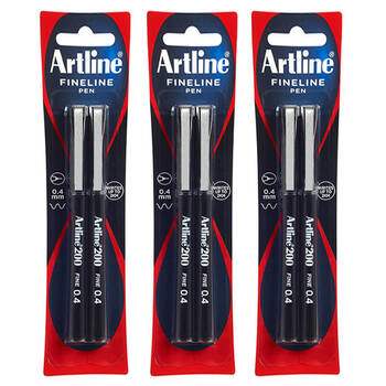 3x 2pc Artline Fineline 0.4mm Pen Black