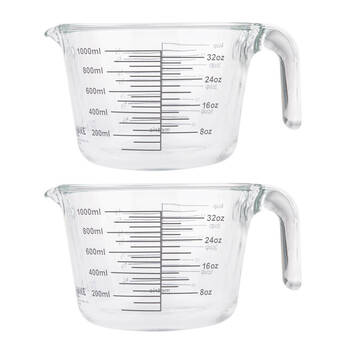 2PK Daily Bake Borosilicate Glass 4-Cup/1L Measure Jug - Clear