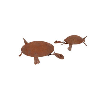 2pc Steel Turtles Solid Back Garden Decor - Rust  