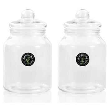 2x Lemon & Lime 3L Cookie Glass Jar Container - Clear