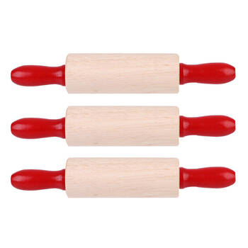 3PK Daily Bake Small Wood Rolling Pin 20x3.7cm - Natural/Red