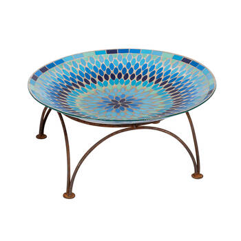  Glass Mosaic Outdoor Garden Bird Bath Bowl 47x7cm Blue