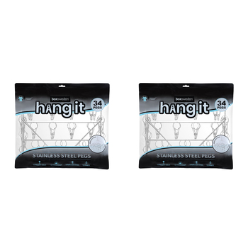 2PK Boxsweden Hangit Stainless Steel 49cm Hanger w/ 34 Pegs - Silver