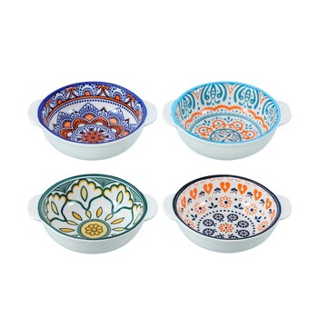 4PK Lemon & Lime Moroccan Deco 16x13.5cm Ceramic Handled Bowl - Assorted