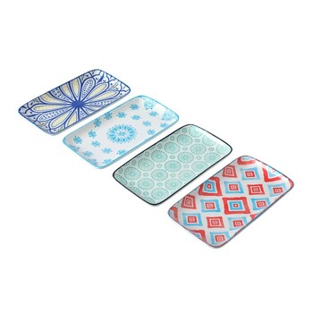 4PK Lemon & Lime Moroccan Deco 20.5x11cm Ceramic Rectangle Platter - Assorted