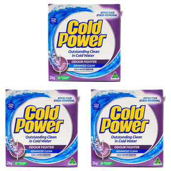 3PK Cold Power Laundry Detergent Powder Advanced Clean Odour Fighter 2kg