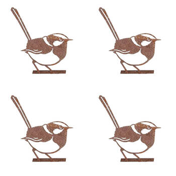 4PK Bird/Wren Silhouette Base Outdoor Decoration 10x10cm Rust Assorted