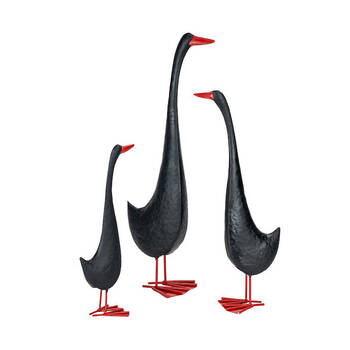 3pc Powder Coated Metal Duck Tall Red Beak Set Assorted