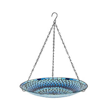  Glass Mosaic Outdoor Garden Hanging Bird Bath 35x5cm Blue