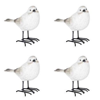4PK Snow Bird Resin Home Decoration 10x9cm White Assorted