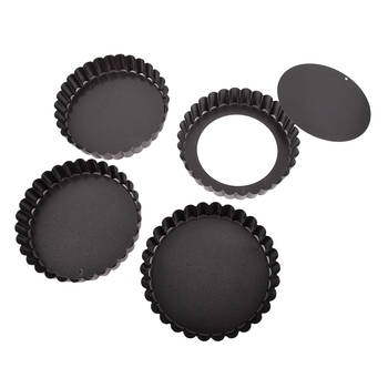 4pc Daily Bake Non-Stick Quiche Pan Loose Base 12x2.5cm Set - Black