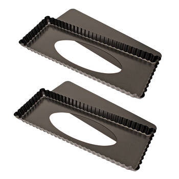 2PK Daily Bake Non-Stick Rectangle Tart Pan w/ Loose Base 36x13cm - Black