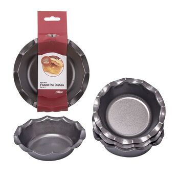 4pc Daily Bake Non Stick Fluted Pie Dish 12.5x3cm Black