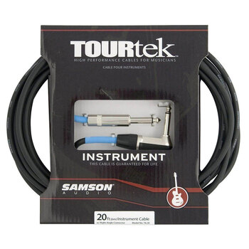 TourTek 6.10m Male Instrument Cable w/ L-Jack Connector Black
