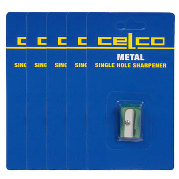 5PK Celco Metal Single Hole Sharpener - Green