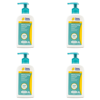 4PK Cancer Council 200ml Moisturising Sunscreen SPF50+ w/ Aloe Vera & Vitamin E