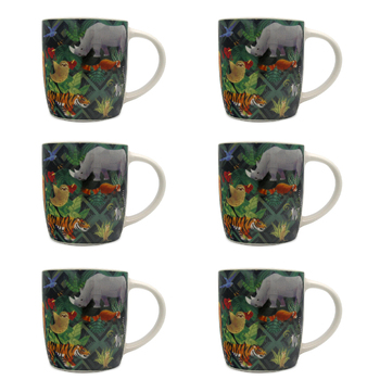 6x 4pc Animal Kingdom Coffee Mug/Tea Cup Round 10cm - Green