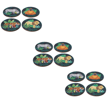3x 4pc Animal Kingdom Drink Coaster Mat Round 10cm - Green