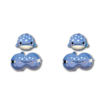 2x 2pc Relaxeazzz Whale Shark Pillow Plush & Sleeping Eye Mask - Blue