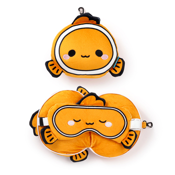 2pc Relaxeazzz Clownfish Pillow Plush & Sleeping Eye Mask - Orange