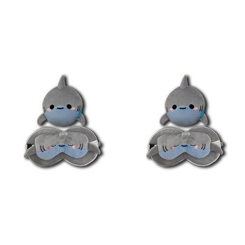 2x 2pc Relaxeazzz Shark Pillow Plush & Sleeping Eye Mask - Grey