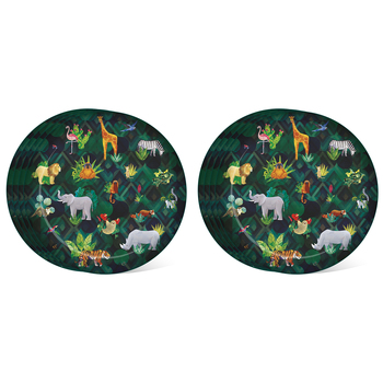 2x 4pc Animal Kingdom Food Plate Dish Round 23cm - Green
