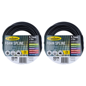 2PK Cyclone Pro Foam Spline 5.7mm x 13m For Fly Fly Screen Frame