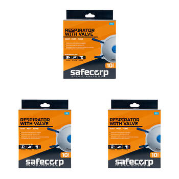 3x 10pc Safecorp P2 Disposable Respirator Mask With Valve Dust/Mist/Fumes