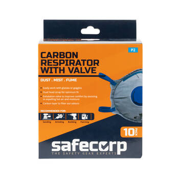 10pc Safecorp P2 Disposable Respirator Mask w/ Carbon Valve Dust/Mist/Fumes