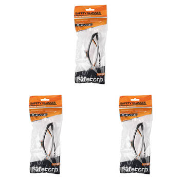 3PK Safecorp Clear PPE Safety Specs Glasses Anti Fog Anti Scratch Black/Orange