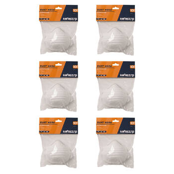 6x 10pc Safecorp Nuisance Cleaning Dust Mask 19.5x20cm - White