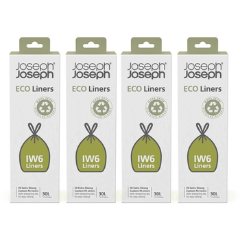 4x 20pc Joseph Joseph IW6 30L Eco Liners Plastic w/ Drawstring Ties - Grey