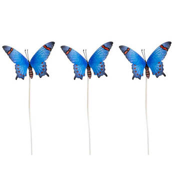 3PK Medium Butterflies Stake 67x14cm Multicoloured Assorted