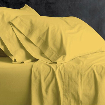 Park Avenue Queen Bed Fitted Sheet Set 100% Cotton European Vintage Washed Misted Yellow