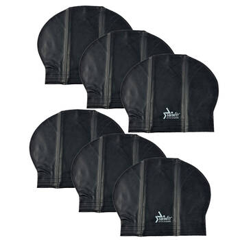 6PK Swim Fit Pure Latex Comfort Fitted Swimming Cap One Size Fits All Black