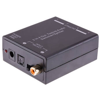 Pro2 Active Toslink Splitter 2-In-4-Out Audio Switcher Device 78x64mm Black