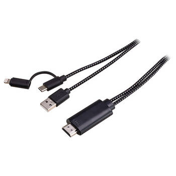 Pro2 Type-C to Male HDMI 1080p Lead Cable Connector 2in1 Adapter 1.8M Black