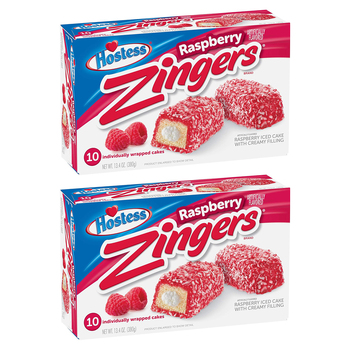 2x 10pc Hostess Zingers Raspberry Snack Iced Cake w/ Cream Filling