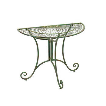  Coated Steel Florentine Half Table Outdoor Furniture 75x90cm Green