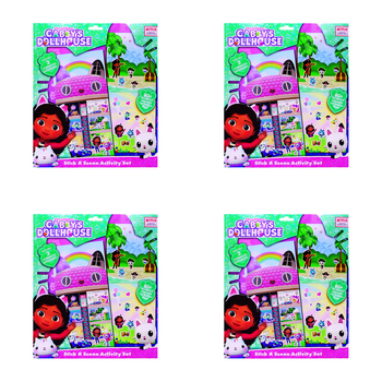 4x 80pc Gabbys Dollhouse Kids Stick A Scene Reusable Stickers Activity Set 3y+