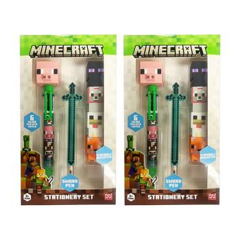 2PK Minecraft Theme Kids Stationery Set w/Pens & Highlighters Fun Gift 3y+