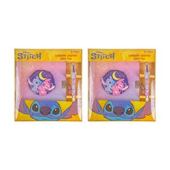 2PK Disney Stitch Lockable Squishy Journal w/Matching Pens Kids Stationery 3y+