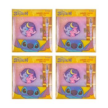 4PK Disney Stitch Lockable Squishy Journal w/Matching Pens Kids Stationery 3y+