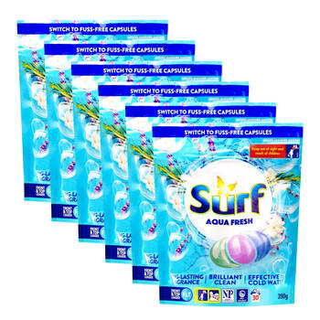 6x 30pc Surf Laundry Capsules Aqua Fresh Front & Top Loader 390g Stain Removal Pods