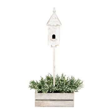  Pine Timber Outdoor Garden Bird House Stake 165x20cm White Wash 
