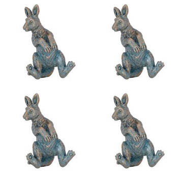 4PK Polyresin Kangaroo Planter Pot Sitter Ornament Aged Brass