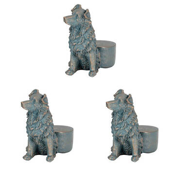 3PK Polyresin Border Collie Dog Planter Pot Feet Riser Aged Brass