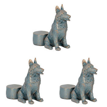 3PK Polyresin German Shepherd Dog Planter Pot Feet Riser Aged Brass