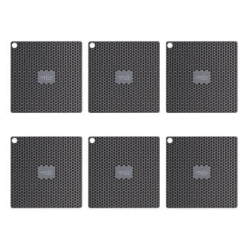 6PK Appetito Silicone Square Trivet Table Mat 17.3cm - Charcoal